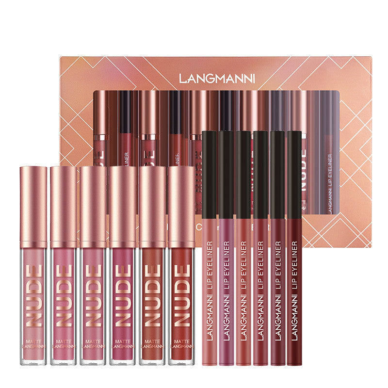 Lip Liner And Lipstick Makeup 12 Pcs Set 6 Matte Lipstick 6 Lip Liner Pens